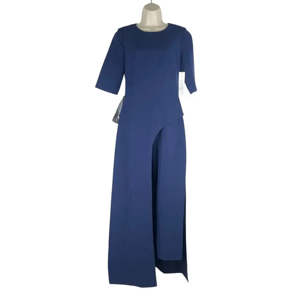 Kay Unger Davina Stretch Walk Thru Jumpsuit Midnight Blue Size 4